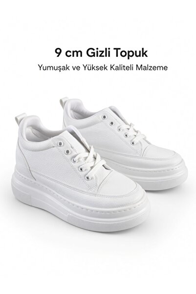 McDark Women's Hidden Heel High Sole Sneaker Shoes-White