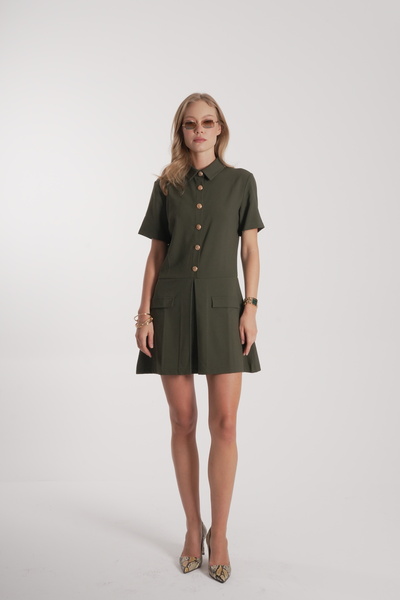 COLORDS Women's Buttoned Pleated Detail Dress