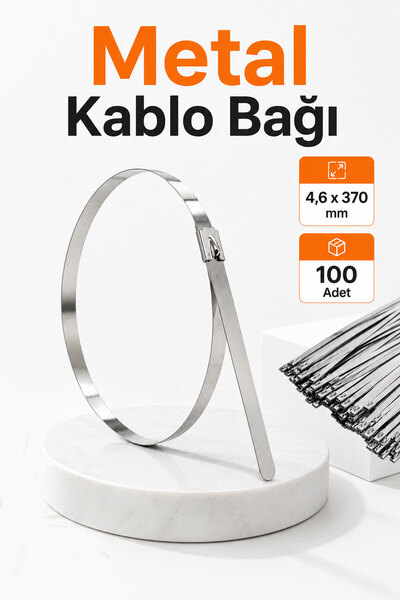 Badem10 Metal Kablo Bağı 100 Adet 4,6x370 mm Paslanmaz Çelik Isıya Dayanıklı ...