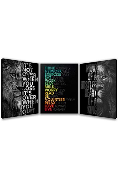 ALAYRA International ALAYRA Motivational Lion Strength Framed Wall Art 3-Piec...