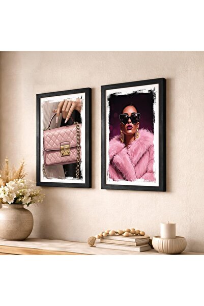 ALAYRA International Signtouch Pink Fashion Girl Glam Boutique Wall Art 2-Pie...