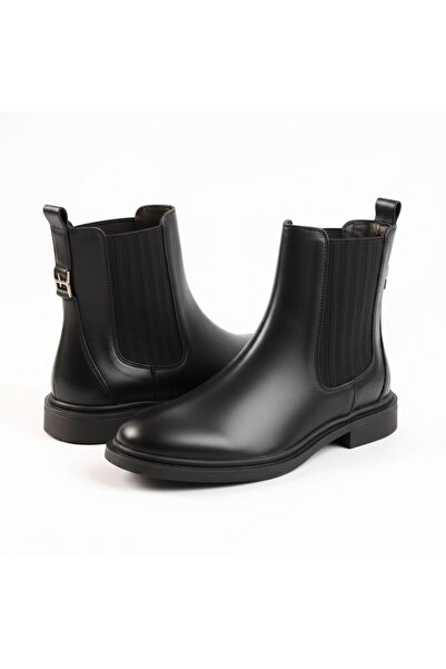 NE&VE SHOES Black Leather Women's Chelsea Boots with Elastic on Both Sides an...