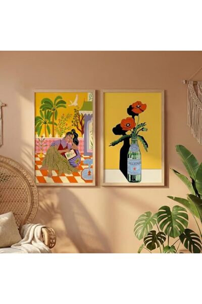 ALAYRA International ALAYRA Yellow Girl Floral Bottle Wall Art 2-Piece Natura...