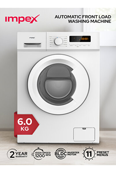 IMPEX 6 KG Front Load Washing Machine 1200 RPM BLDC Inverter Motor 11 Menus L...