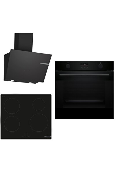 Bosch indüksiyon Ocaklı Siyah 3 lü Ankastre Set 642 ( HUA736EA0T - PUE611BB5E...