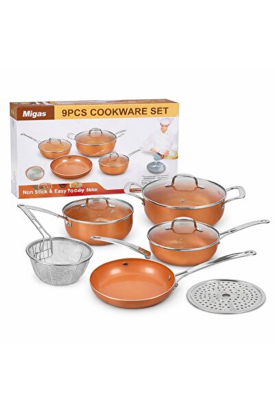 MACVI ® 9-Piece Aluminum Cookware Set with Ceramic Non-Stick Coating, Inducti...