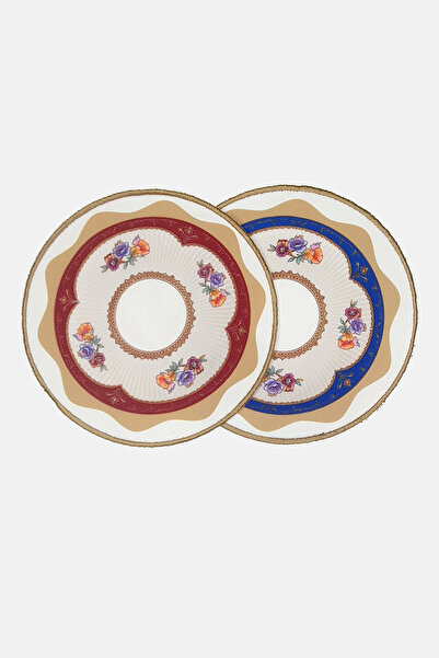 decofav Classic Floral Pattern Round Embroidered Cocktail Napkins 2 Pieces