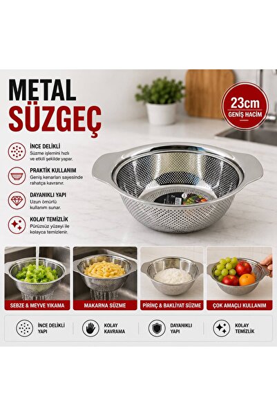 BuradaBuldun Metal Basket Strainer 23 cm with Handle Kitchen Vegetable and Fr...