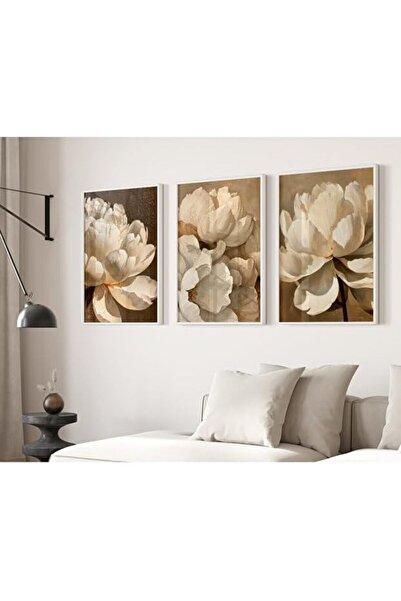 ALAYRA International Signtouch Botanical Floral Beige Wall Art Set of 3 White...