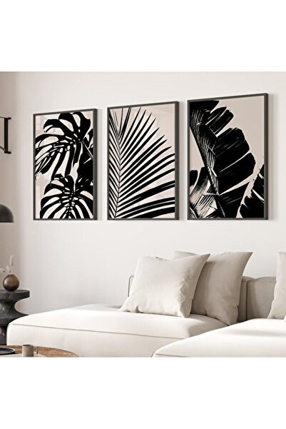 ALAYRA International Signtouch Black White Tropical Botanical Wall Art 3-Piec...
