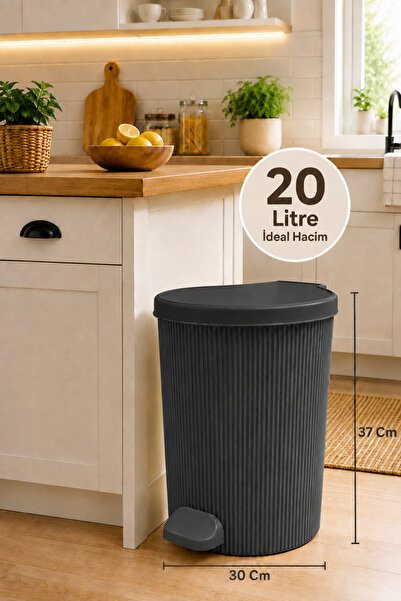 Citim Yuvarlak Pedallı İç Kovalı Çöp Kovası 20 Litre - Çizgili Stil Desen - B...