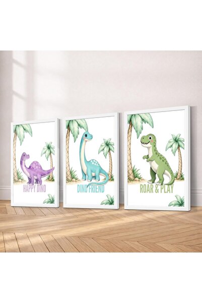 ALAYRA International Signtouch Dino Safari Animal Cute Nursery Wall Art 3-Pie...