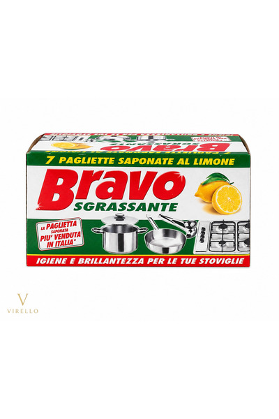Bravo Bureți de Sârmă cu Săpun Sgrassante, Aromă de Lămâie, 7 bucăți