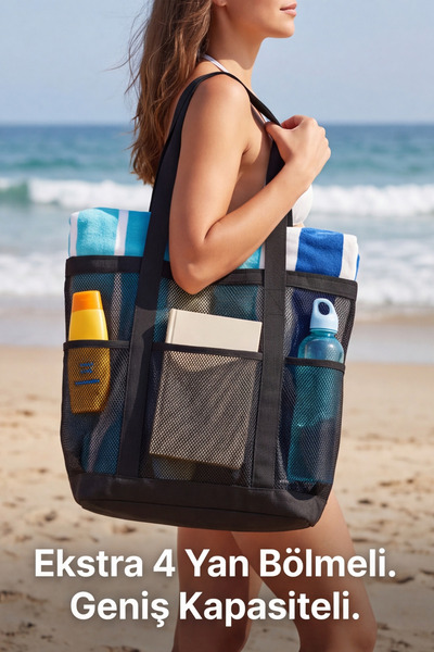 Liarca Multi-Pocket Mesh Beach Shopping and Market Tote Bag Ultra Lightweight...