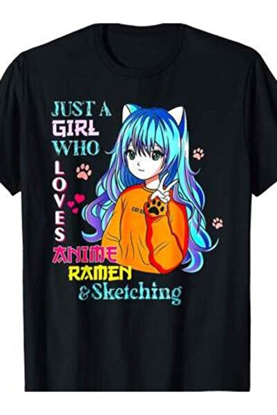 26LIK Just A Girl Who Loves Ramen And Sketching Japan Anime T-Shirt