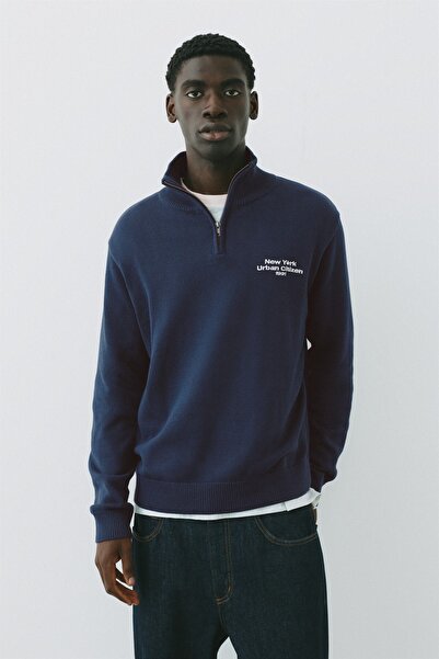 Pull & Bear Fermuar yakalı nakışlı sweatshirt
