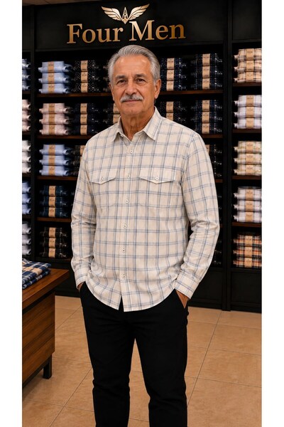 EREN STYLE Linen Classic Long Sleeve Covered Double Pocket Shirt