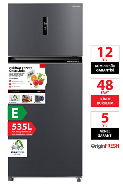 Toshiba Koku Önleme Orjinal Tazelik 535 Litre No-Frost Buzdolabı Morandi Gri ...