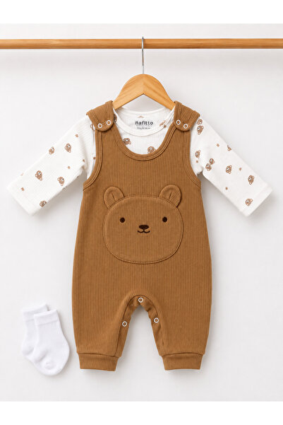 emir baby Newborn Baby Boy Teddy Bear Patterned Jumpsuit Set – Long Sleeve