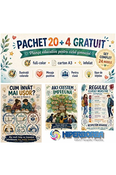 hiperborea Set 24 Planșe Educative pentru Gimnaziu – Pachet 20 + 4 GRATUIT, F...