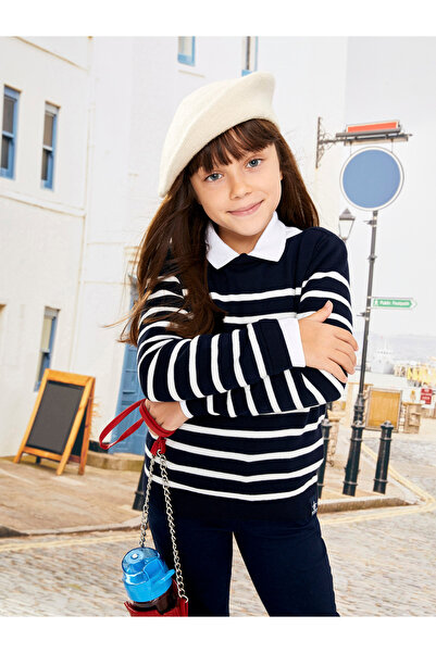 LC Waikiki Crew Neck Striped Long Sleeve Girls' Knitwear Sweater