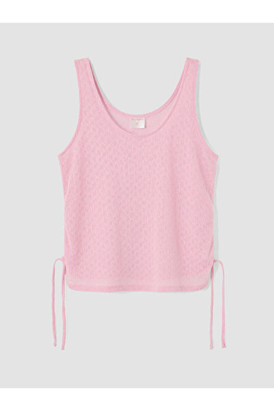LC Waikiki Pink U-Neck Openwork Gathered Women's Beachwear