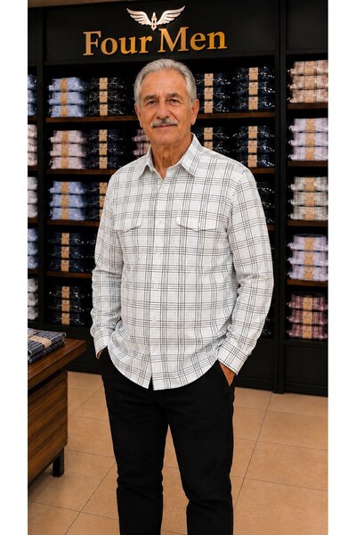 EREN STYLE Linen Classic Long Sleeve Covered Double Pocket Shirt