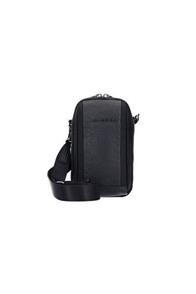 PIQUADRO Brief 2 Geantă Crossbody Nylon și Piele Neagră