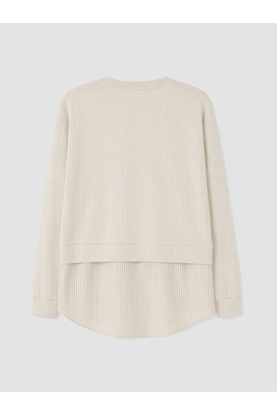 LC Waikiki Bej Soft Touch Çizgili Kadın Sweatshirt Tunik