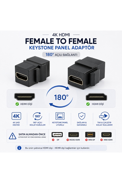 Alfais 6089 HDMI 2.0 Dişi To Dişi Keystone Jack Adaptör Çevirici Uzatma Dönüştürücü Ara Bağlantı