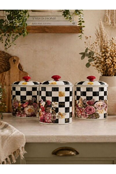 GUVENPLAST HOME CONCEPT Çiçek Dama Desenli Baharatlık 3 Lü Set
