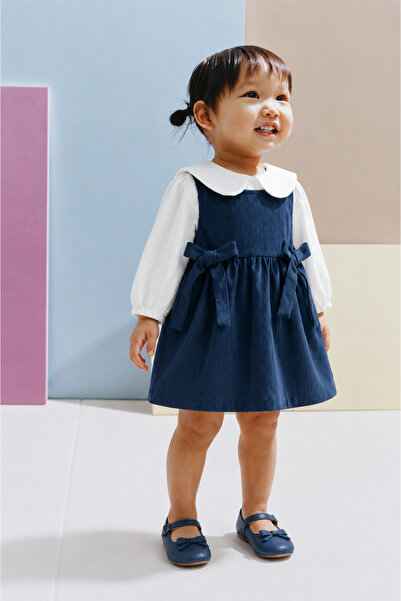 Tifina Kids Baby Girl Corduroy Textured Bow Detailed Comfortable Dress for Ho...