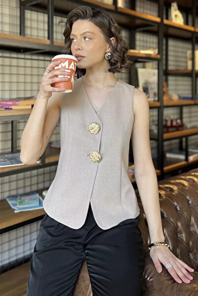 TOZLU Button Detailed Women's Linen Vest