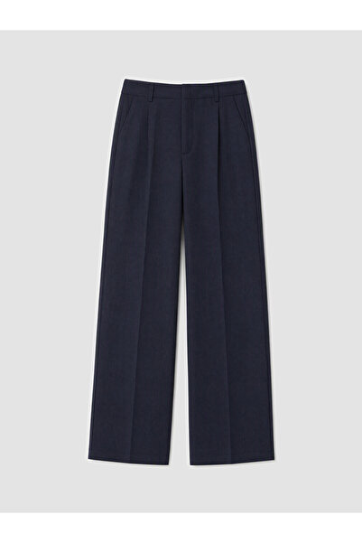 LC Waikiki Navy Blue High Waist Pleated Women's Trousers