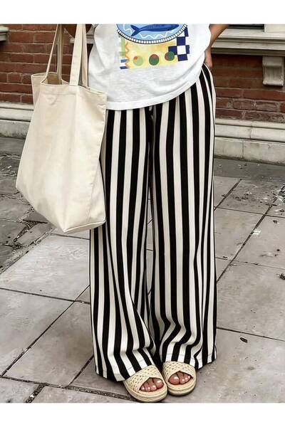 Noravelle Women's Striped Draped Fabric Women's Elastic Waist Satin Loose Fit...