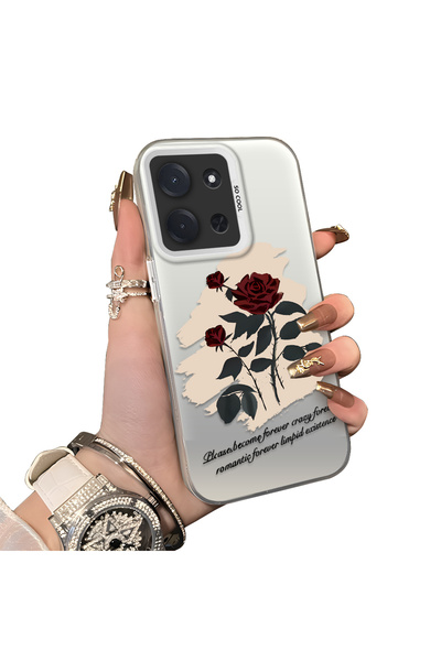 CHICASELUX Poco C85 4g Compatible Retro Red Rose Printed Impact Protective Ha...