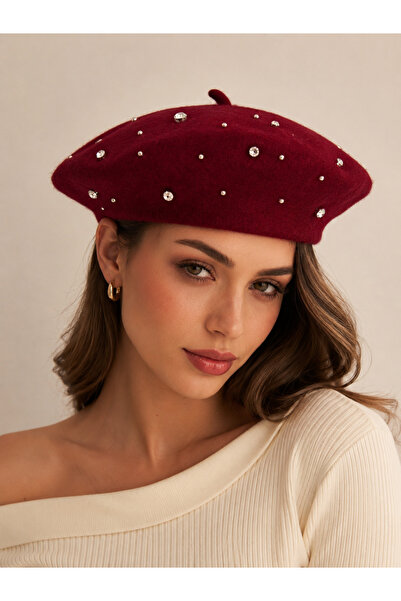 Luminos Butik Burgundy Stone Detailed Painter Beret Bere1102