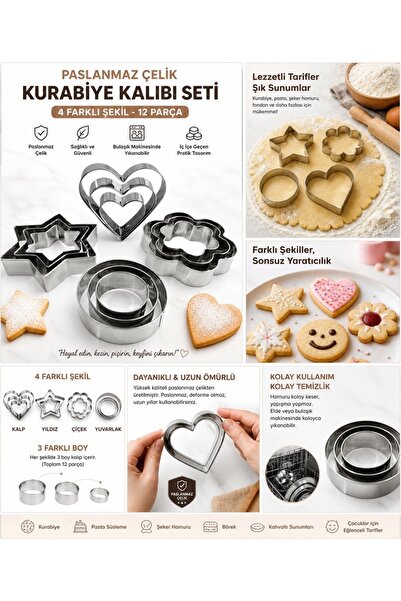 Kitchen Way 4 Types of 3-Piece Cookie Mold Set with Different Shapes Dough Sh...