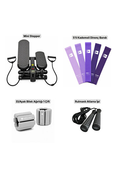 Rebuwo Kardiyo ve Sıkılaşma Seti - Mini Stepper + El Bilek Ağırlığı + 5'li Direnç Bandı + Atlama İpi