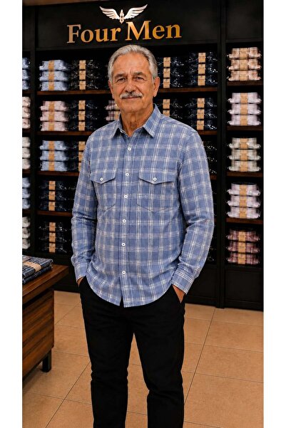 EREN STYLE Linen Classic Long Sleeve Covered Double Pocket Shirt