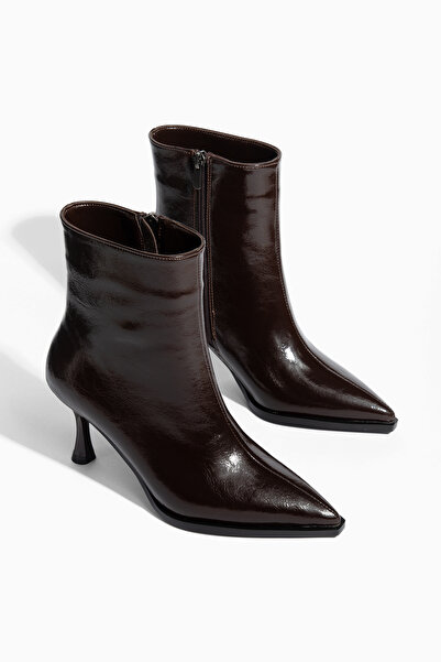 camaiore Bitter Brown Patent Leather Thin Heeled Pointed Toe Women's Boots