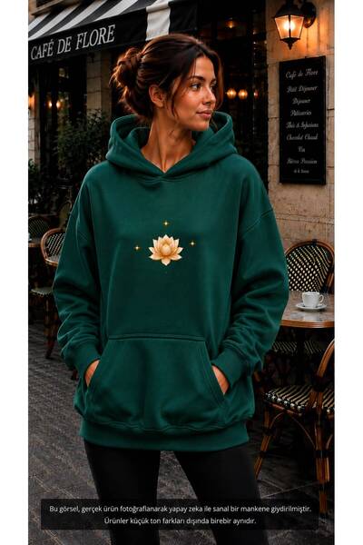 EMMODA Women's Lotus Flower Printed Sparkling Star Motif Hooded Kangaroo Pock...