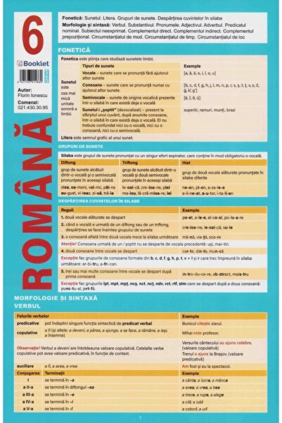 Booklet Plansa Romana 6. Limba romana: Fonetica. Morfologie si sintaxa