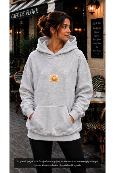 EMMODA Women's Lotus Flower Printed Sparkling Star Motif Hooded Kangaroo Pock...