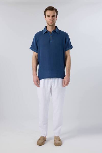 İpekçi Otantik Ease Polo Collar Embellished Men's T-Shirt Navy