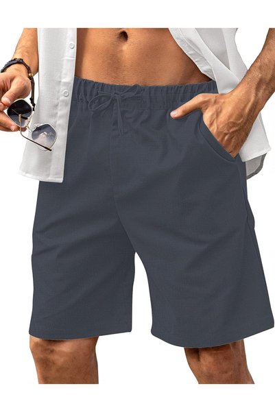 OtherMax Pantaloni scurți bărbătești din in, tip Bermuda, respirabili, ușori,...