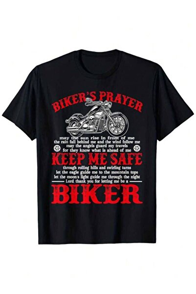 k222 Biker'S Vintage Graphic T-Shirt - Black With Red White Text, Prayer Desi...