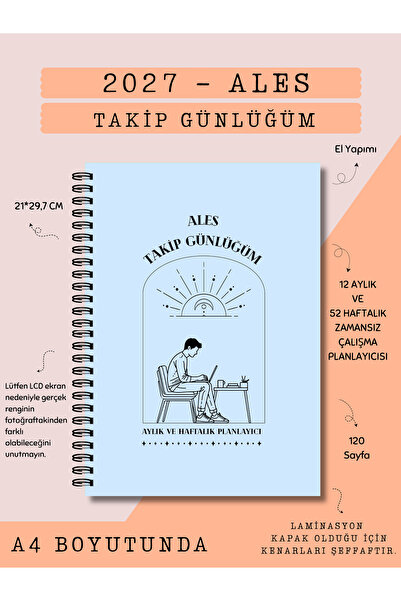 Else Craft 2027 ALES Sınav Takip Günlüğüm - A4 BOYUTUNDA - MAVİ - Aylık - Zam...