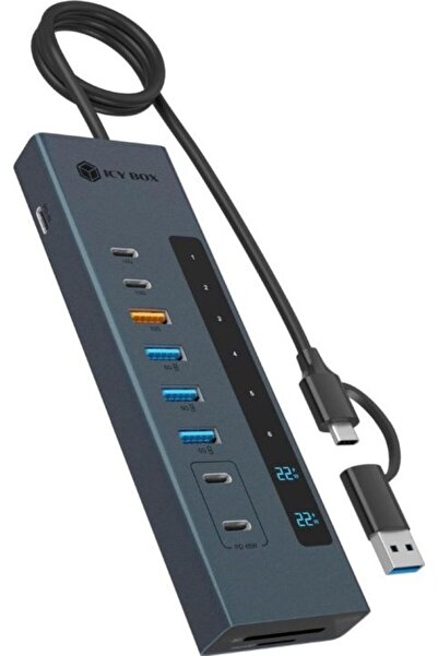 RaidSonic IcyBox Εξωτερικό USB Hub IB-HUB1742CR-C2PD 11-σε-1 με Αναγνώστη Καρ...