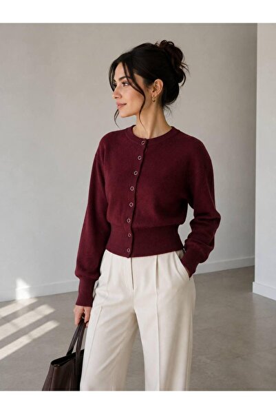 Flarsky Women's Crew Neck Soft Textured Regular Fit Snap Fastener Knitwear Ca...